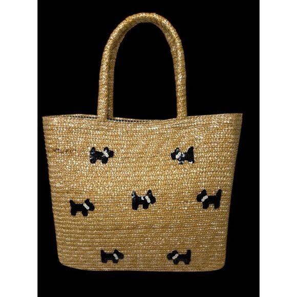 Cappelli Strawworld Weaved Purse Scottie Dog Tote Gingham Lining - Picture 2 of 8